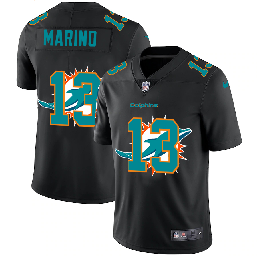 Miami Dolphins #13 Dan Marino Men Nike Team Logo Dual Overlap Limited NFL Jersey Black